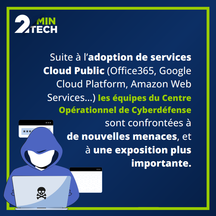 Suite à l’adoption des services Cloud Public (Office365, Google Cloud Platform, Amazon Web services…) les équipes du centre opérationnel de Cybersécurité sont confrontées à de nouvelles menaces, et à une exposition plus importante.